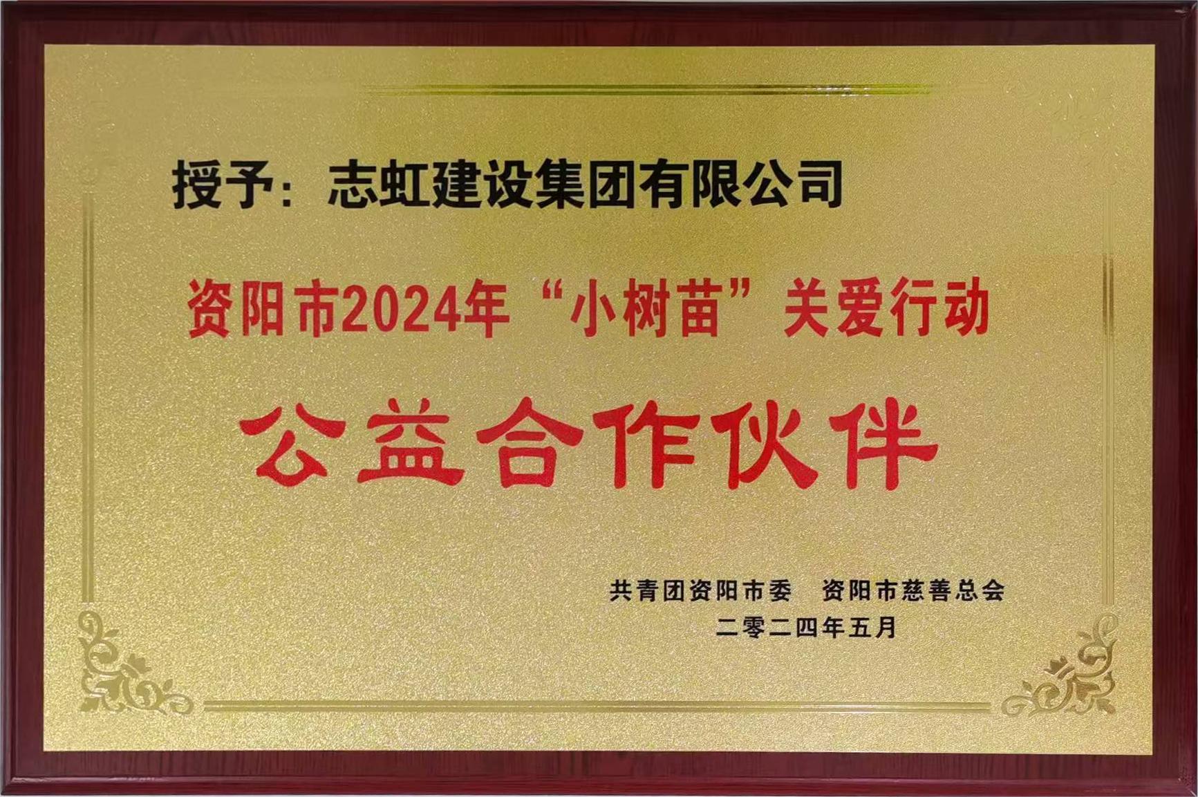 我公司被授予资阳市2024年“小树苗”关爱行动公益合作伙伴(图1)